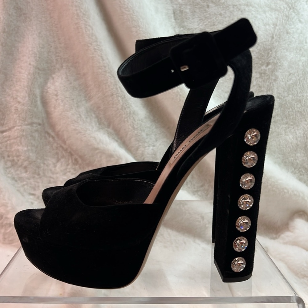 Miu Miu Black Suede Platform Shoes With 5 1/2 “Cr… - image 3